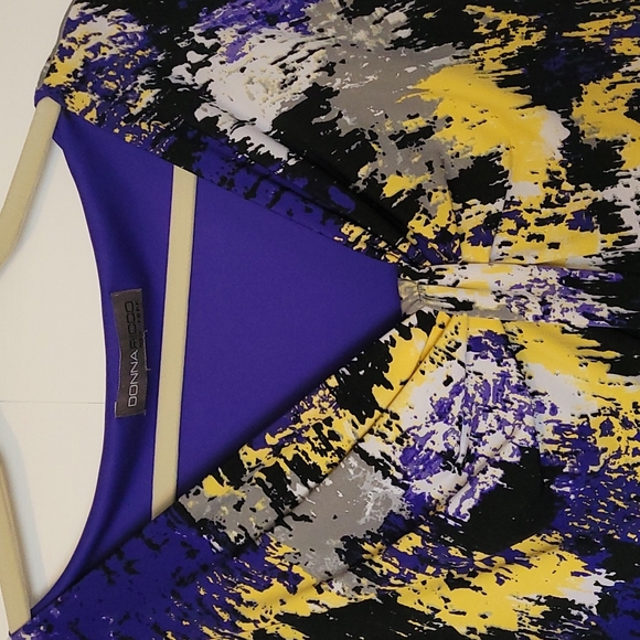 Donna Rico size 18W dress with asymmetrical neckline in blue, yellow, grey and b - Picture 2 of 4